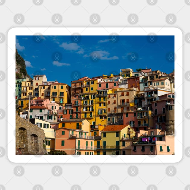 View on the cliff town of Manarola, one of the colorful Cinque Terre on the Italian west coast Sticker by Dolfilms